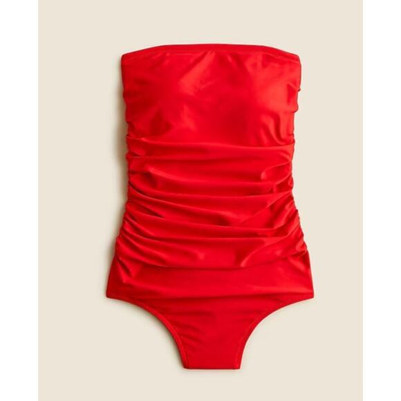 NWT J.Crew Gemma Ruched Bandeau One-Piece Bright Cerise Red Swimsuit Women's 24 - Picture 2 of 13